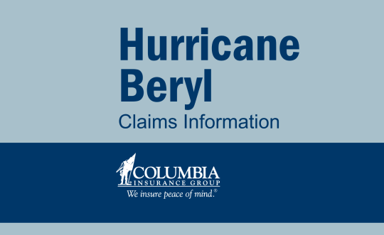 Blue two-toned graphic that reads "Hurricane Beryl Claims Info"