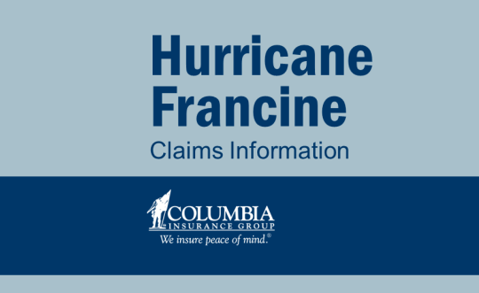 Two-tone blue graphic that reads, "Hurricane Francine Claims Information"