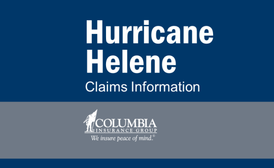 Blue and gray graphic with a white logo and white letters reading "Hurricane Helene Claims Information"