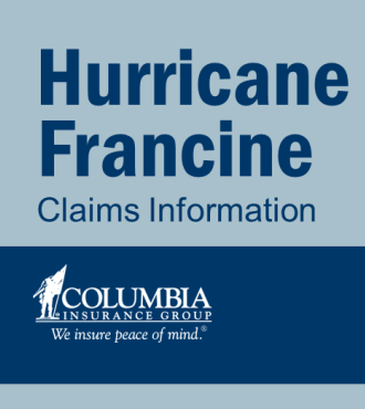 Two-tone blue graphic that reads, "Hurricane Francine Claims Information"